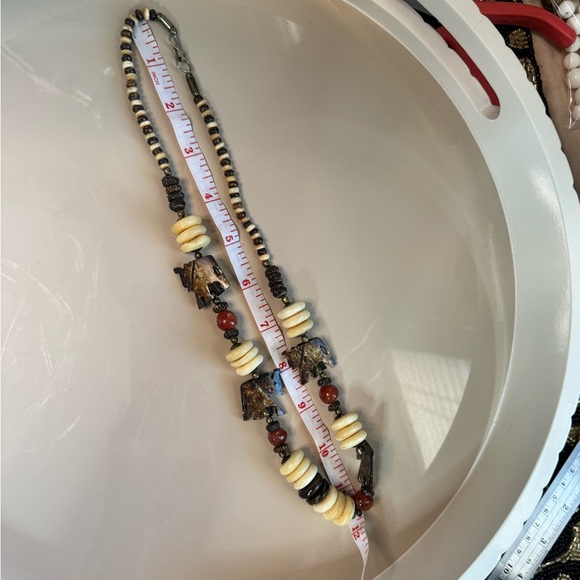 Vintage Tribal Ethnic Bone Beaded Necklace with Elephant Charms - Picture 8 of 8